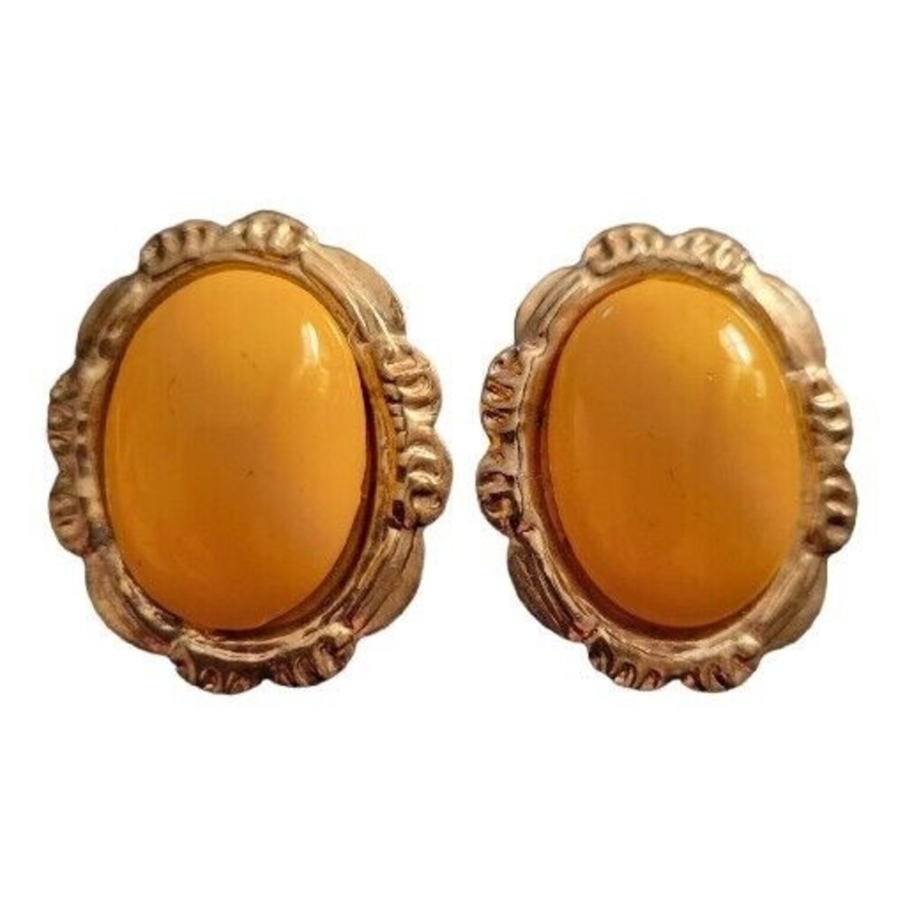 Vintage Goltone Thin Metal Pierced Earrings With Yellow Center
